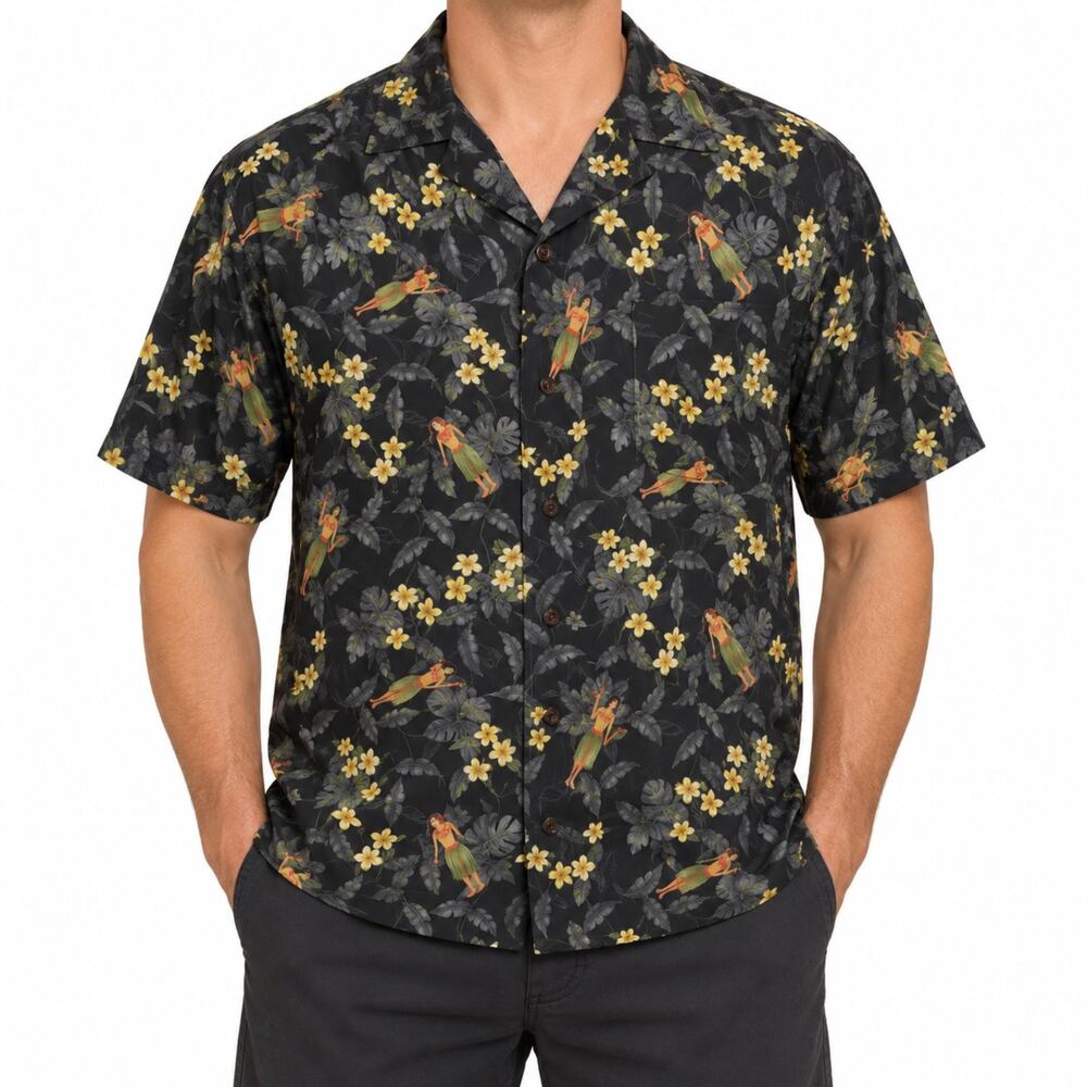 Tommy Bahama Shirt Mens Large Silk Hawaiian Hula Girl Floral Button Up Relaxed